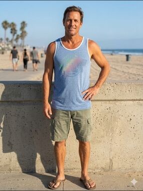 Vans Off The Wall Tank Top Men’s Blue Heather Rainbow Graphic "Since 1966"